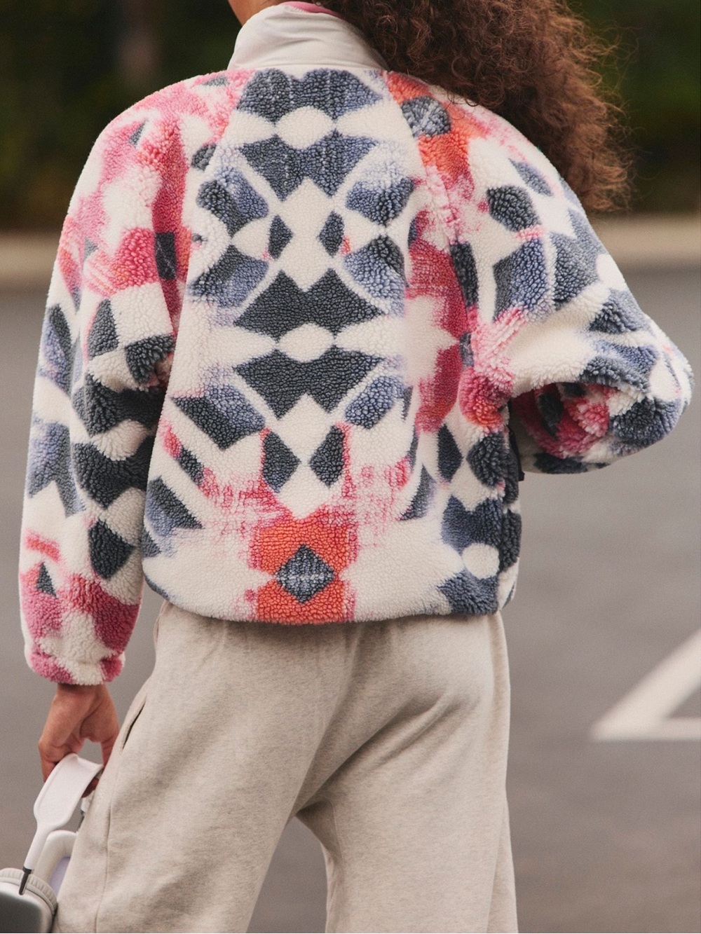FP Movement Fleece Jacket Snap Front Cropped Slouchy Sherpa Pink Blue XS NWT - Picture 2 of 11